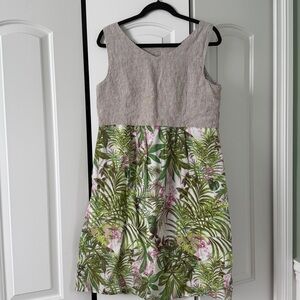 J. Jill Brown, pink  and Green floral  Dress
Linen cotton blend